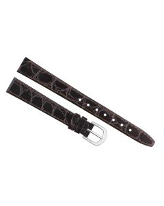 12mm Brown Stitched Crocodile Print Leather Watch Band