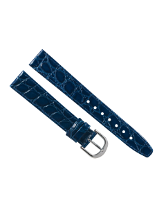 16mm Navy Blue Stitched Crocodile Print Leather Watch Band