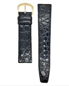 20mm Black Crocodile Print Stitched Leather Watch Band