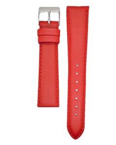 19mm Red Plain Stitched Style Leather Watch Band