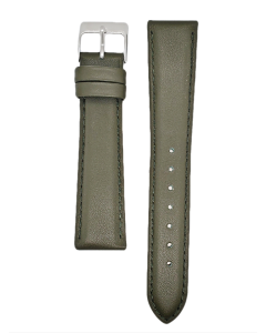 19mm Dark Olive Green Plain Stitched Style Leather Watch Band