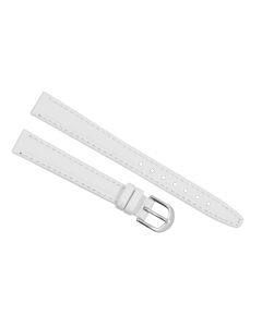 12mm White Plain Flat Stitched Style Leather Watch Band