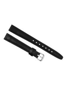 12mm Black Plain Flat Stitched Style Leather Watch Band
