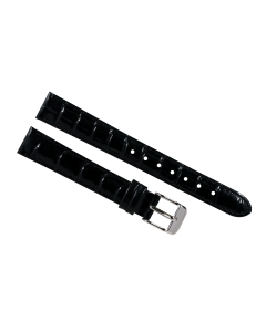 14mm Black Glossy Stitched Animal Print Leather Watch Band