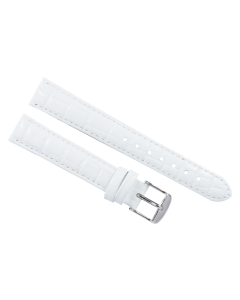 16mm White Glossy Stitched Animal Print Leather Watch Band