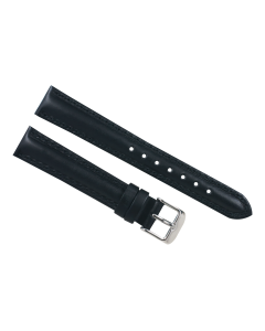 16mm Black Smooth Heavy Padded Row Stitched Leather Watch Band