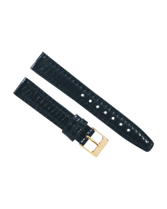 16mm Black Stitched Genuine Lizard Leather Watch Band