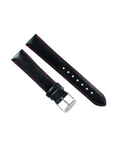18mm Black and Red Plain Stitched Leather Watch Band