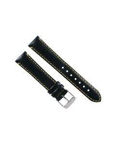18mm Black and Yellow Plain Stitched Leather Watch Band