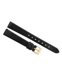 12mm Black Flat Genuine Lizard Leather Watch Band