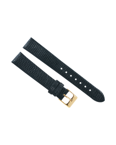 16mm Black Flat Genuine Lizard Leather Watch Band