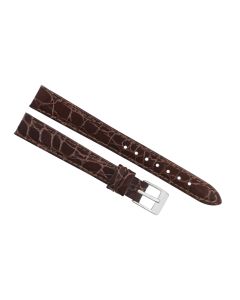 12mm Brown Glossy Stitched Crocodile Print Leather Watch Band