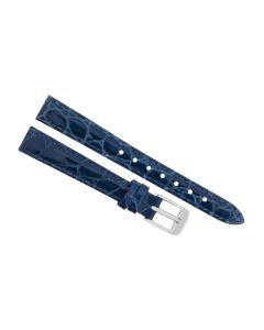 12mm Navy Blue Glossy Stitched Crocodile Print Leather Watch Band