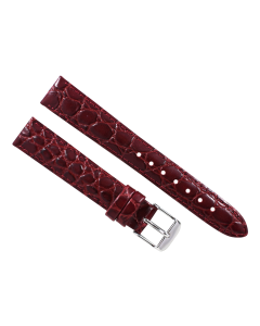 16mm Burgundy Glossy Stitched Crocodile Print Leather Watch Band