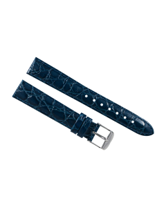 16mm Navy Blue Glossy Stitched Crocodile Print Leather Watch Band