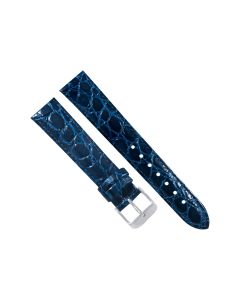 18mm Navy Blue Glossy Stitched Crocodile Print Leather Watch Band