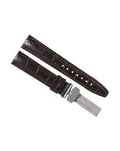 18mm Brown Deployment Buckle Crocodile Print Leather Watch Band