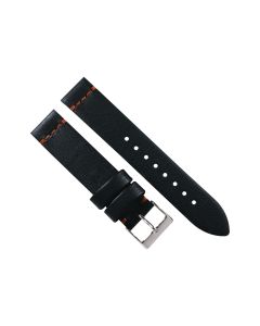18mm Black Smooth Leather Horizonal Stitched Watch Band