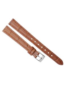 12mm Light Brown Padded Stitched Crocodile Print Leather Watch Band