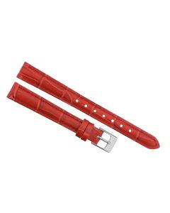 12mm Red Padded Stitched Crocodile Print Leather Watch Band
