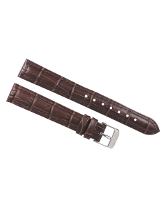 16mm Brown Padded Stitched Crocodile Print Leather Watch Band
