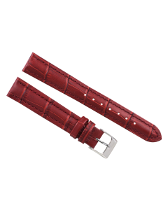 16mm Red Padded Stitched Crocodile Print Leather Watch Band