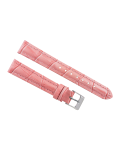 16mm Pink Padded Stitched Crocodile Print Leather Watch Band