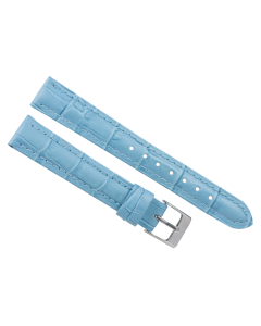 16mm Light Blue Padded Stitched Crocodile Print Leather Watch Band