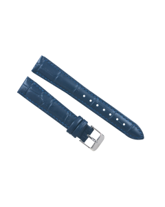 17mm Navy Blue Padded Stitched Crocodile Print Leather Watch Band