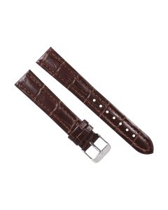 18mm Brown Padded Stitched Crocodile Print Leather Watch Band