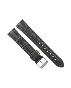 18mm Dark Grey Padded Stitched Crocodile Print Leather Watch Band