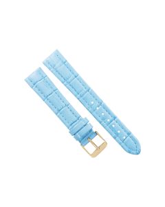 18mm Light Blue Padded Stitched Crocodile Print Leather Watch Band