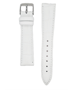 19mm White Padded Stitched Crocodile Print Leather Watch Band