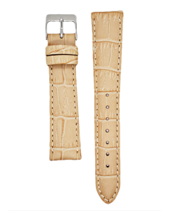 19mm Beige Padded Stitched Crocodile Print Leather Watch Band