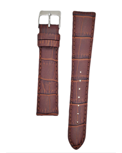 19mm Brown Padded Stitched Crocodile Print Leather Watch Band