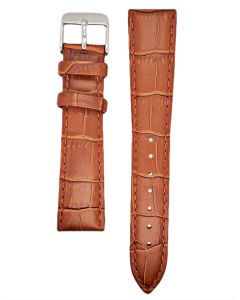 19mm Light Brown Padded Stitched Crocodile Print Leather Watch Band