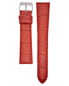 19mm Red Padded Stitched Crocodile Print Leather Watch Band