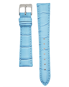19mm Blue Padded Stitched Crocodile Print Leather Watch Band