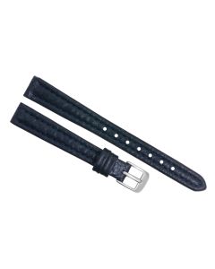 12mm Navy Blue Scratched Stitched Padded Crocodile Print Leather Watch Band