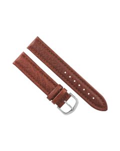 18mm Light Brown Scratched Stitched Padded Crocodile Print Leather Watch Band