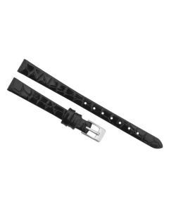 10mm Black Flat Intense Crocodile Print Leather Watch Band