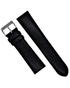 20mm Black Short Stitched Lizard Print Leather Watch Band