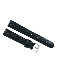 16mm Black Short Stitched Lizard Print Leather Watch Band