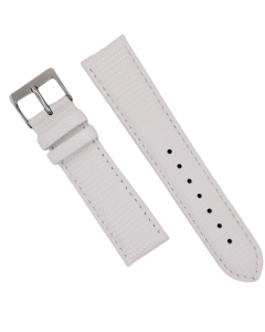 20mm White Short Stitched Lizard Print Leather Watch Band