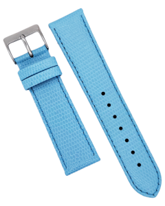 20mm Light Blue Short Stitched Lizard Print Leather Watch Band