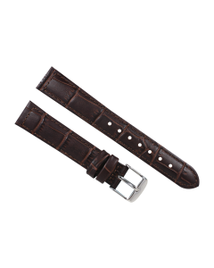 16mm Short Brown Padded Stitched Crocodile Print Leather Watch Band