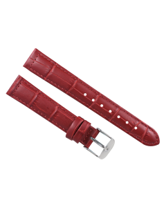 16mm Short Red Padded Stitched Crocodile Print Leather Watch Band