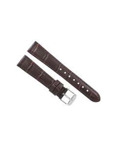 17mm Short Brown Padded Stitched Crocodile Print Leather Watch Band