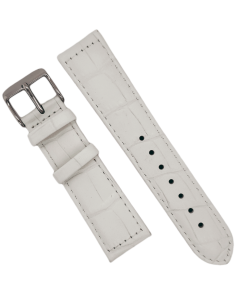20mm Short White Padded Stitched Crocodile Print Leather Watch Band