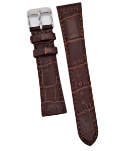 19mm Short Brown Padded Stitched Crocodile Print Leather Watch Band